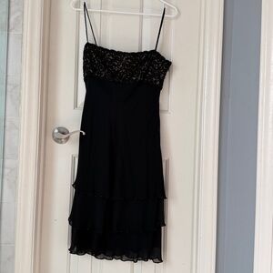 Vintage Gilar Black Silk Beaded Midi Dress, Size 6, Slip Dress
